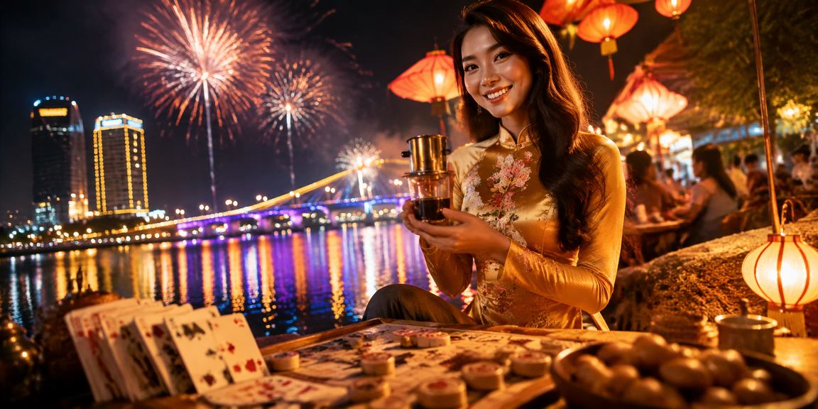 Cảnh chơi bài và giải trí tại Hue với phong cách đương đại